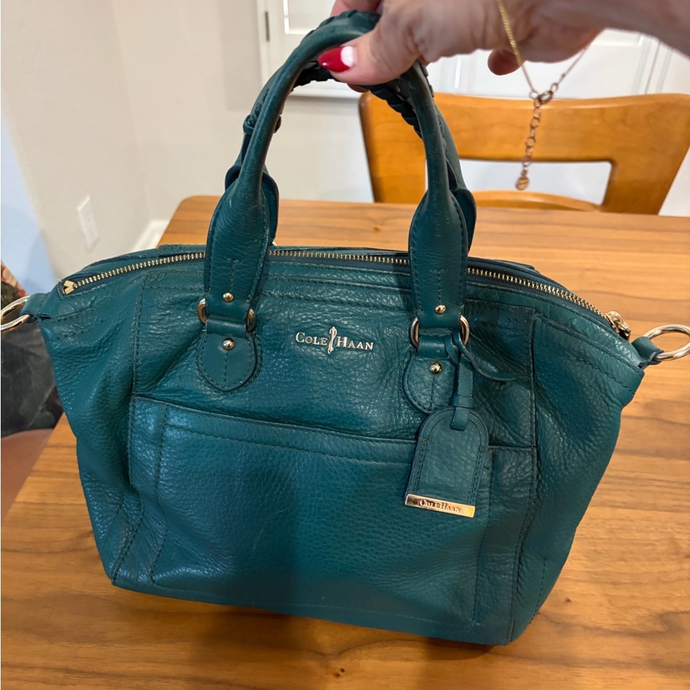 Cole Haan Green Pebbled Leather Satchel, GUC